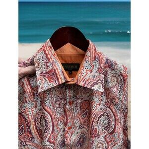 INSERCH Icon LS Cuff Orange Inside W Paisley Shirt Dry Cleaned Men Size Large